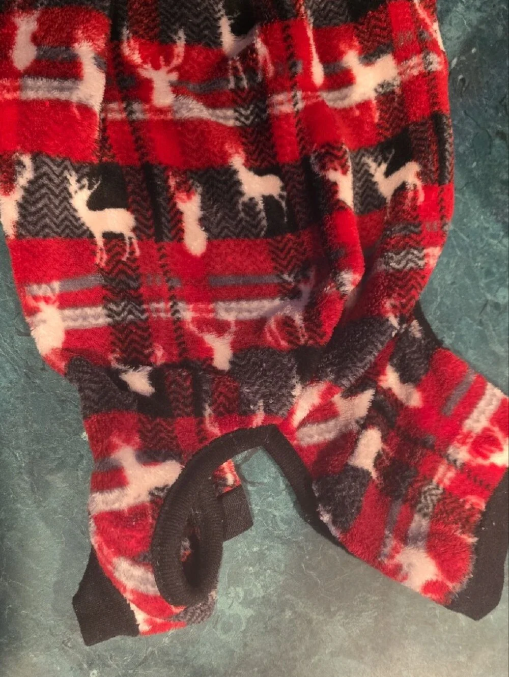 Plaid Reindeer Fleece Dog Pajamas - Red